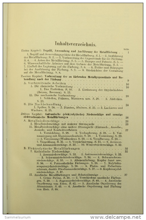 Hugo Krause "Metallfärbung" Die Wichtigsten Verfahren Zur Oberflächenfärbung Und Zum Schutz Von Metallgegenständen, 1937 - Technique