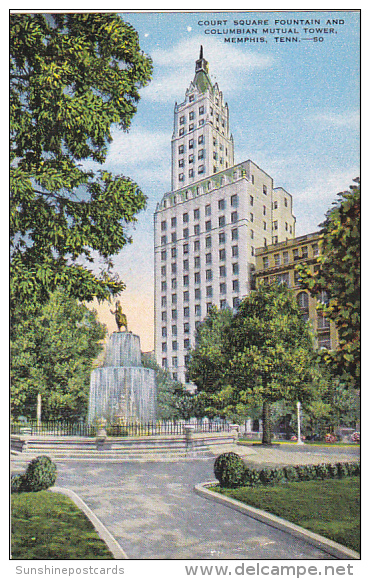 Court Square Showing Fountain And Columbian Mutual Tower Memphis Tennessee - Memphis