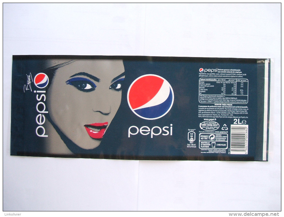 Etiquette Soda PEPSI Cola BEYONCE  2 L - Autres & Non Classés