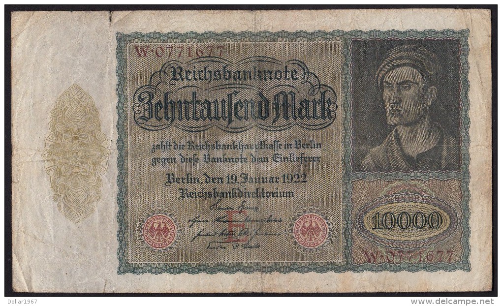 Reichsbanknote Während Der Inflationszeit V.19-1- 1922 -NR W . 0771677 - 10000 Mark