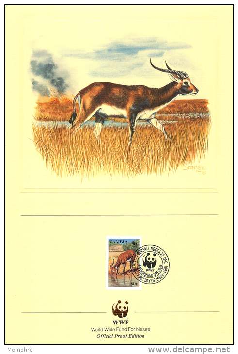 1987  Lechwe Noir (antilope)  Série  Sur 4 Feuillets Illustrés De La WWF Oblitérés Premier Jour - Zambie (1965-...)