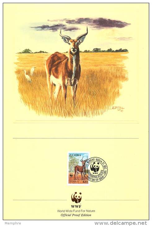 1987  Lechwe Noir (antilope)  Série  Sur 4 Feuillets Illustrés De La WWF Oblitérés Premier Jour - Zambie (1965-...)