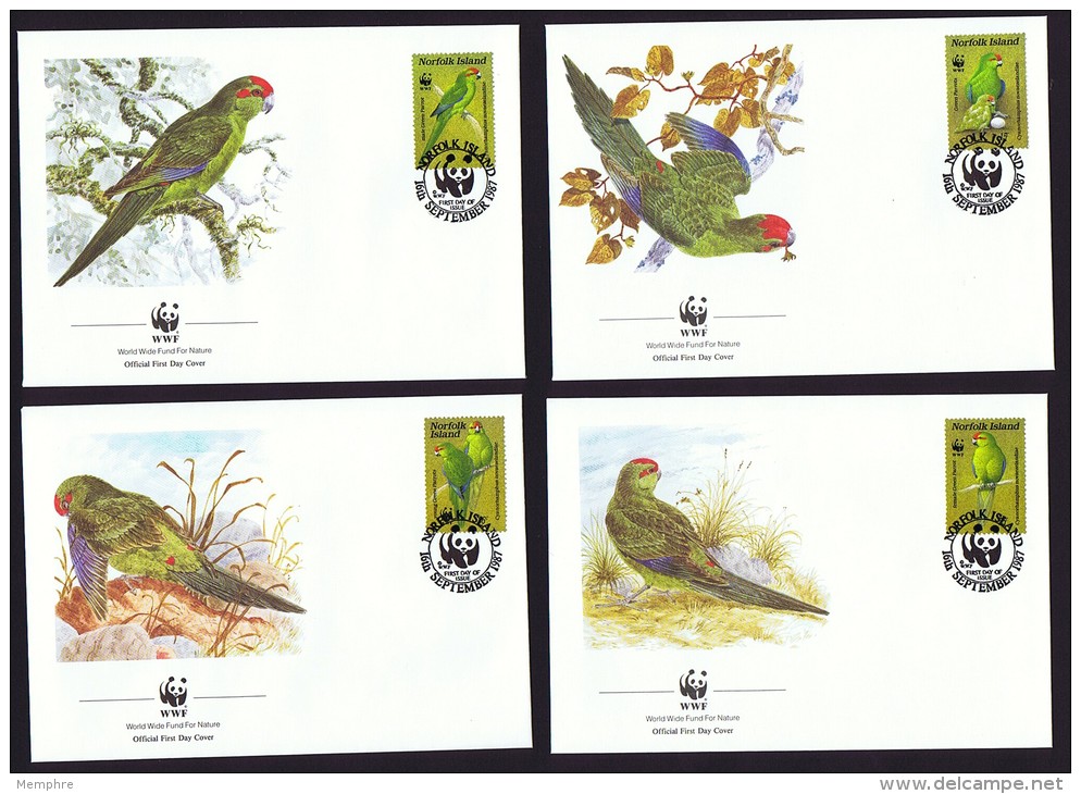 1987  Perruche Verte De Norfolk  Sur 4 FDC Officiels De La WWF - Norfolk Island