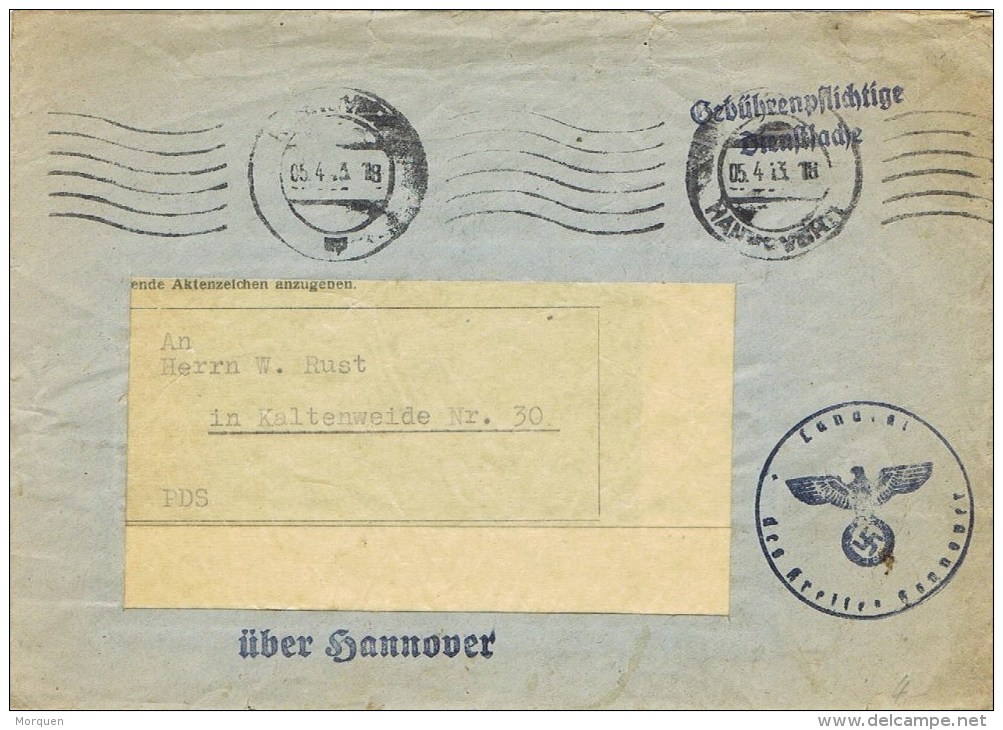 9383. Carta HANNOVER (Alemania Reich) 1943. Service, Censor - Lettres & Documents