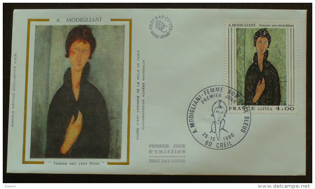 FDC 1980 - YT N°2109 - Amedeo MODIGLIANI, "Femme Aux Yeux Bleus" - CREIL - 1980-1989