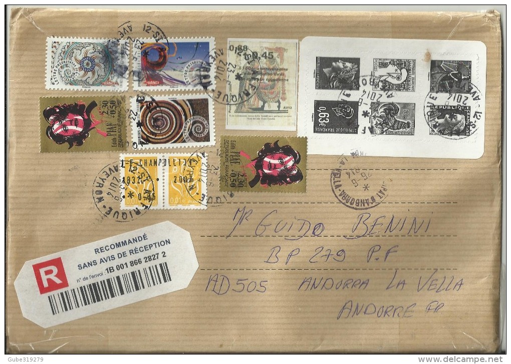 FRANCE 2014 - RARE &  UNIQUE REGISTERED COVER TO ANDORRA (FROM ST.AFFRIQUE-AVEYRON) SEVERAL INTERESTING STAMPS & LABELS - Storia Postale