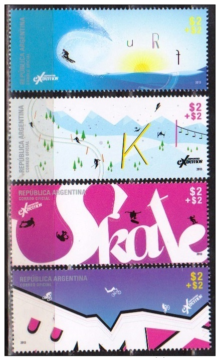 ! ARGENTINE / ARGENTINA: Extreme Sports: Skate, Ski, Surfing, Mountain Bike (2013) MNH / Neuf *** - Cycling