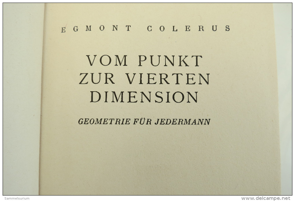 Egmont Colerus "Vom Punkt Zur Vierten Dimension" Geometrie Für Jedermann, Von 1940 - Técnico