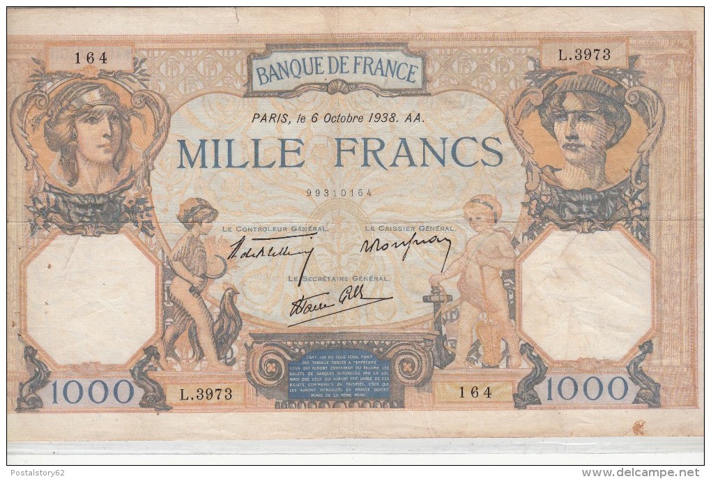 1000 Francs 1938 - 1 000 F 1927-1940 ''Cérès E Mercure''