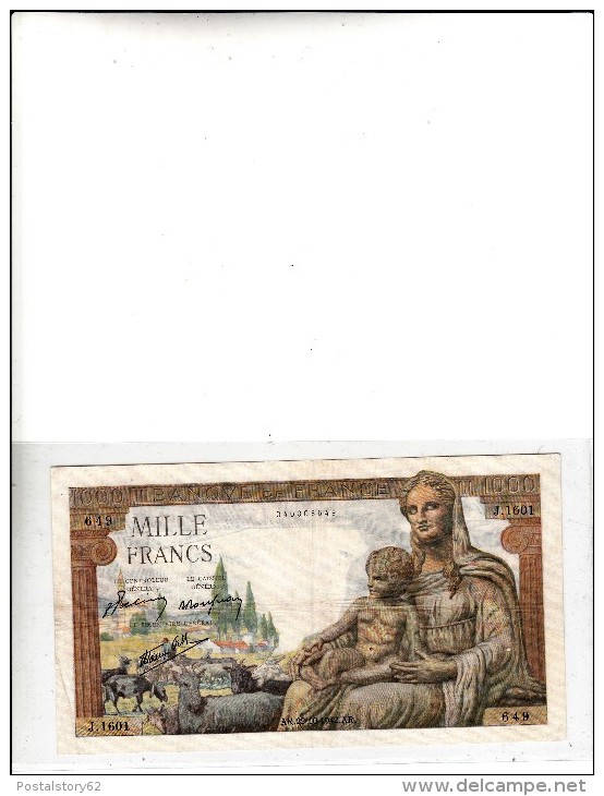 1000 Francs 1942 - 1 000 F 1942-1943 ''Déesse Déméter''