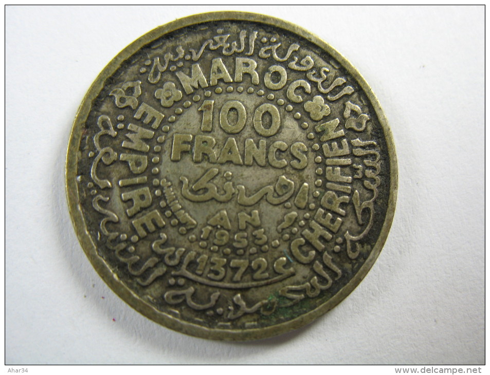 MOROCCO 100  FRANCS  1372 AH  AROUND 1953  CHERIFIIEN  SILVER  LOT 29 NUM 15 - Marruecos
