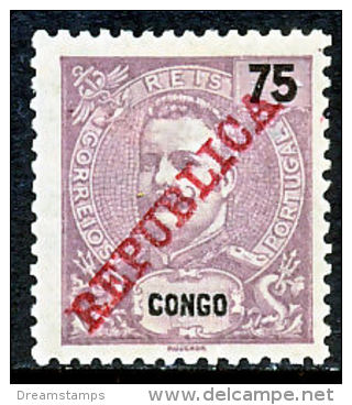 !										■■■■■ds■■ Congo 1911 AF#67 * Mouchon Ovptd "REPUBLICA" 75 Réis (x8918) - Portugiesisch-Kongo