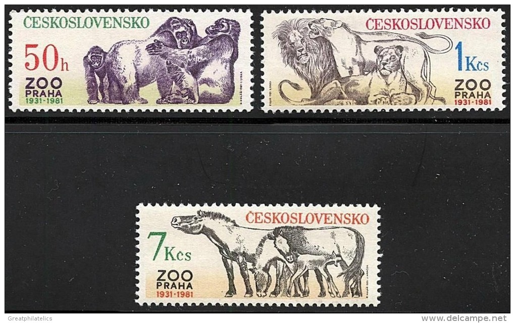 CZECHOSLOVAKIA 1981 PRAGUE ZOO/ANIMALS SC#2380-82 BIG CATS, APES, HORSE MNH - Gorilas