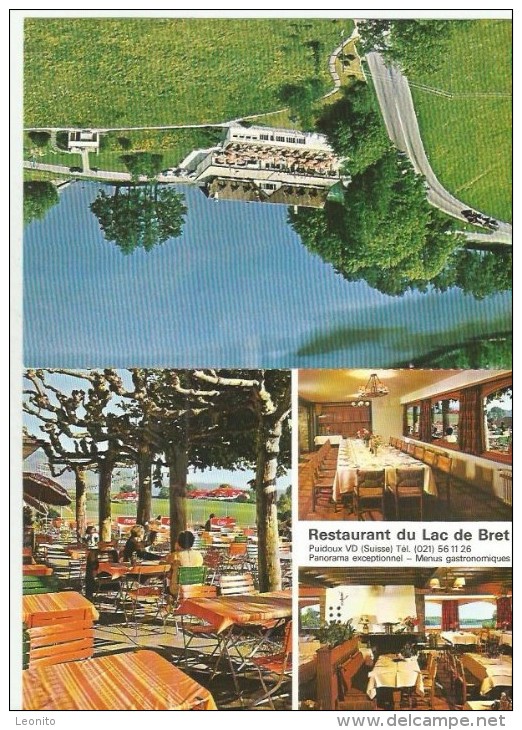 PUIDOUX Restaurant Du LAC DE BRET Doppelkarte Ansichtskarte + Werbekarte - Puidoux