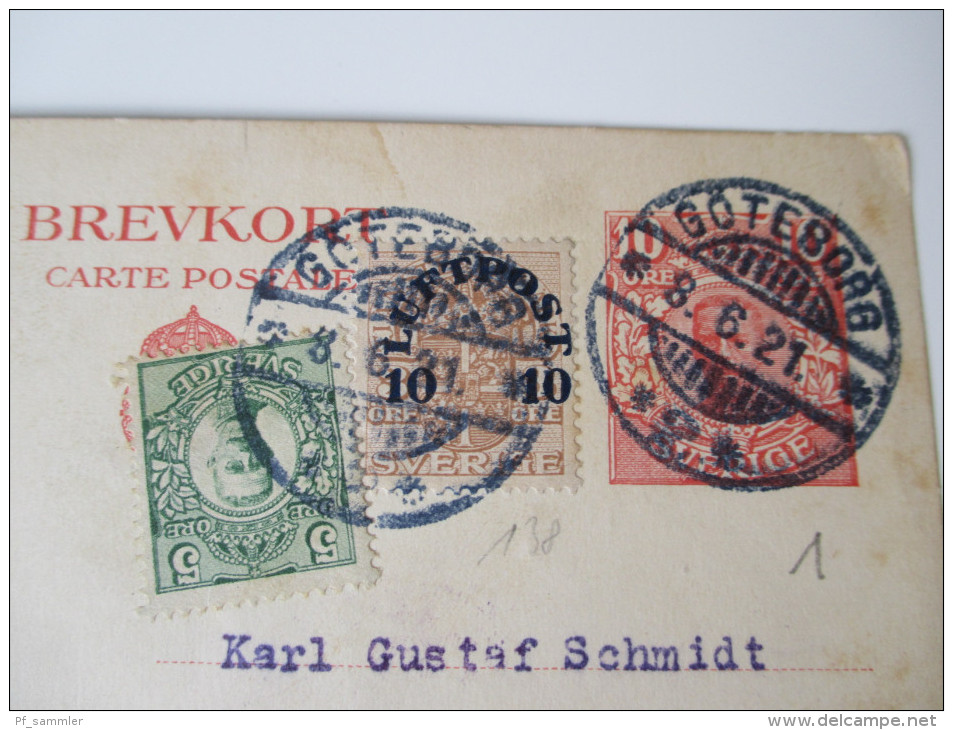 Schweden 1921 Ganzsache Mit Zusatzfrankatur Nach Deutschland! - Storia Postale