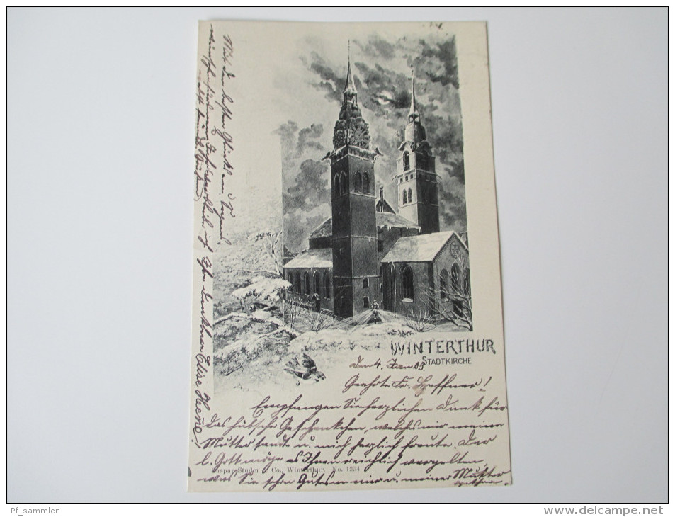 Bildpostkarte 1903 Winterthur Stadtkirche Verlag Caspar Studer & Co No 1354. 6 Stempel / Six Cancels. Waagerechtes Paar! - Winterthur