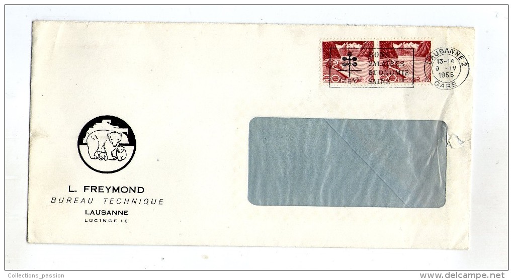 Lettre ,SUISSE , LAUSANNE 2 , GARE , 1955 , L. FREYMOND , Bureau Technique - Postmark Collection