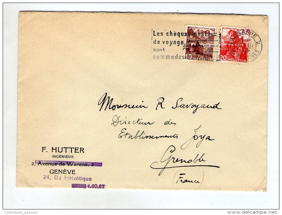 Lettre ,SUISSE , LAUSANNE 2 , Les Chèques Postaux De  Voyage Sont Commodes , F. HUTTER , Ingénieur - Postmark Collection