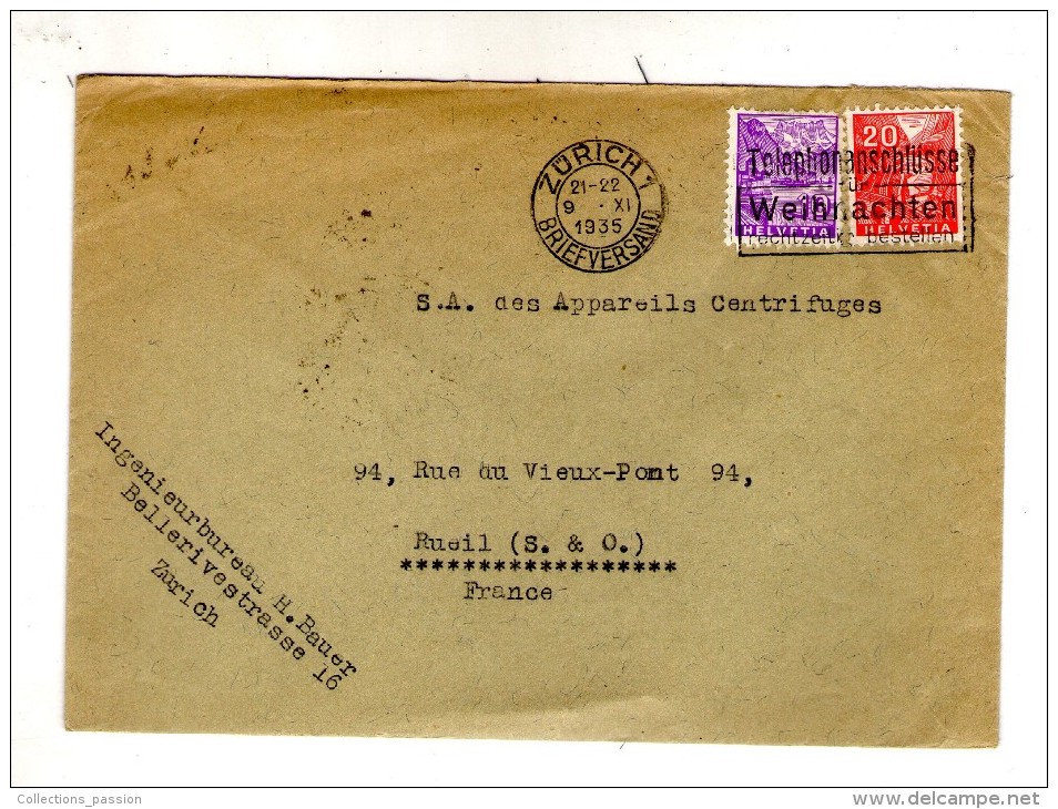 Lettre ,SUISSE , ZURICH 1 , BRIEFVERSAND , 1935 , Verso : Rueil Malmaison , Seine Et Oise - Postmark Collection
