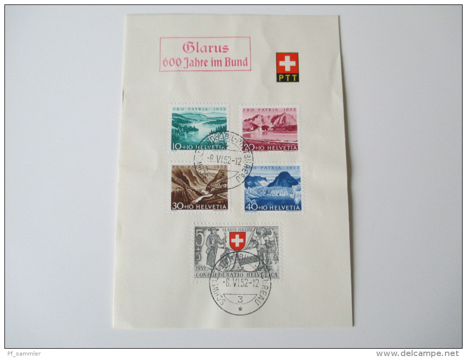 Schweiz 1952 Nr. 570-574 Satz Glarus 600 Jahre Im Bund. Stempel: Schweiz Automobil-Postbureau 8.6.1952 - Oblitérés