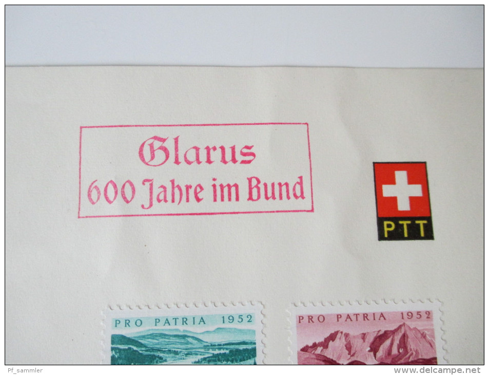 Schweiz 1952 Nr. 570-574 Satz Glarus 600 Jahre Im Bund. Stempel: Schweiz Automobil-Postbureau 8.6.1952 - Oblitérés