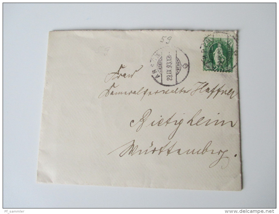 Schweiz 1893 Einfachfrankatur Nr. 59 Verzähnte Marke! Brief Mit Inhalt! - Storia Postale