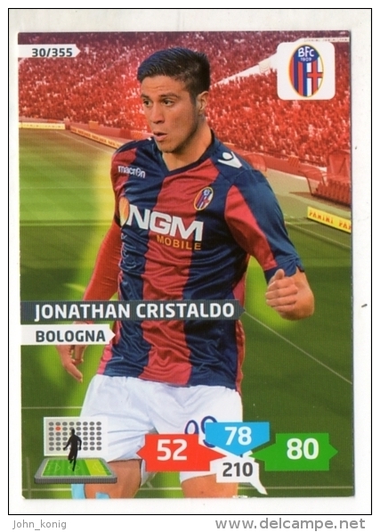 FIGURINA TRADING CARD PANINI ADRENALYN XL 2013-2014 - BOLOGNA - JONATHAN CRISTALDO - Edizione Italiana