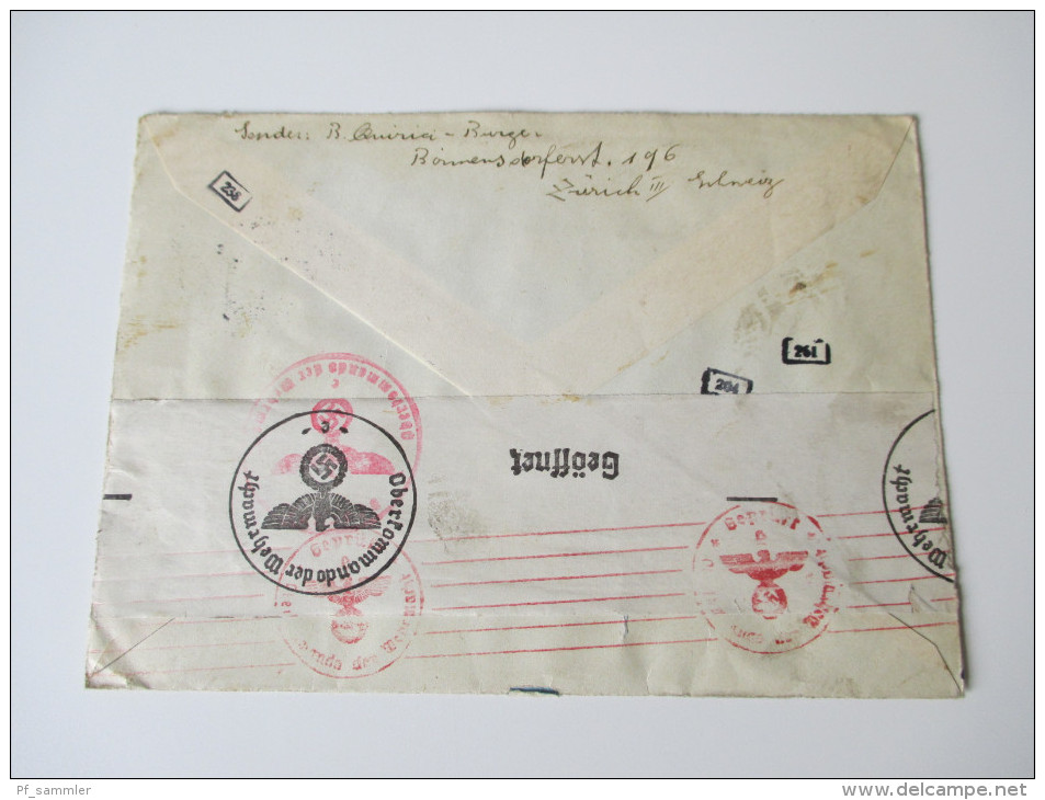 Schweiz 1941 Nr. 387 U. 399 MiF Luftpost / Par Avion. Geöffnet Oberkommando Der Wehrmacht. Zensurpost - Briefe U. Dokumente