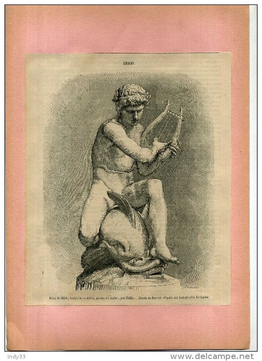 - SALON DE 1870 . ARION . MARBRE PAR HIOLLE  . GRAVURE SUR BOIS  DU XIXe S . DECOUPEE ET COLLEE SUR PAPIER . - Autres & Non Classés