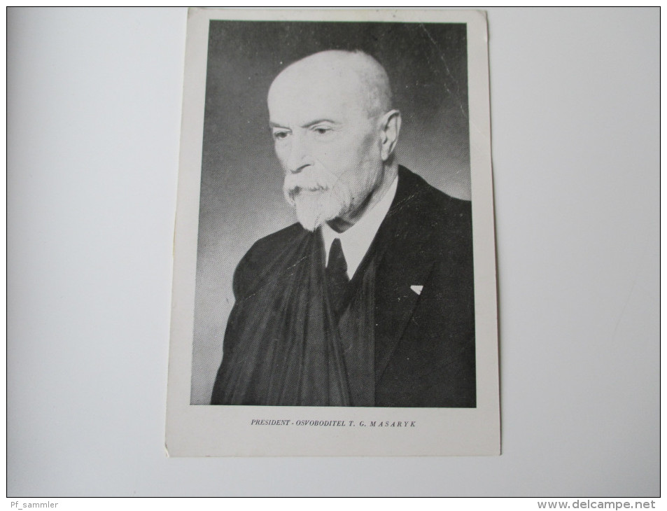 Postkarte 1937 President Osvoboditel T. G. Masaryk Praha 1937 Mischfrankatur - Politieke En Militaire Mannen