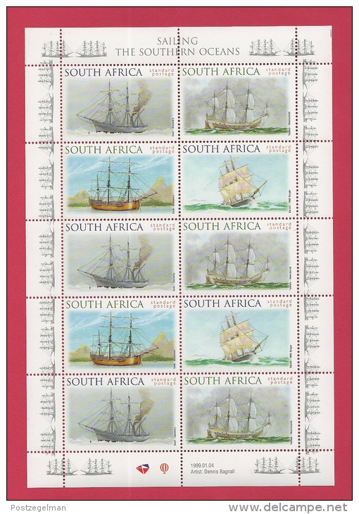 SOUTH AFRICA,  1999 ,  Full Sheet  Of 10 Stamps Each, Sailing The Southers Seas, Sa1188-1191, F-3805 - Unused Stamps