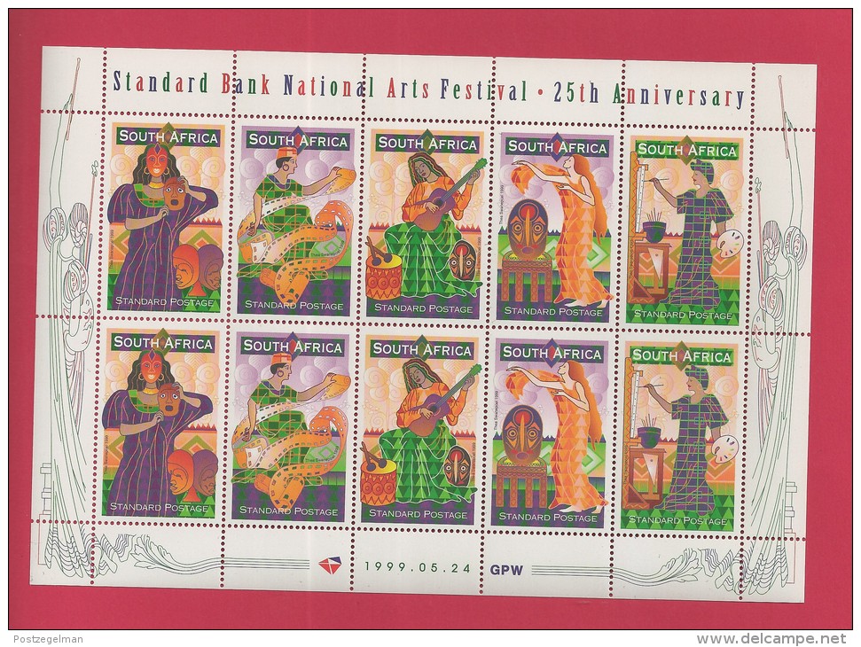 SOUTH AFRICA,  1999 ,  Full Sheet  Of 10 Stamps Each, Art Festival Grahamstown, Sa1209-1213, F-3807 - Ungebraucht