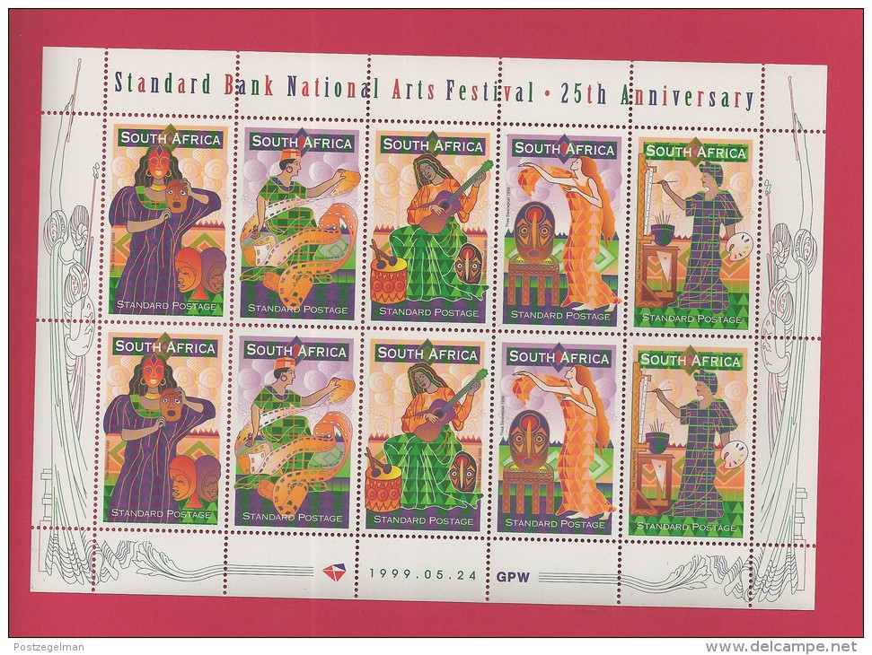 SOUTH AFRICA,  1999 ,  Full Sheet  Of 10 Stamps Each, Art Festival Grahamstown, Sa1209-1213, F-3807 - Unused Stamps