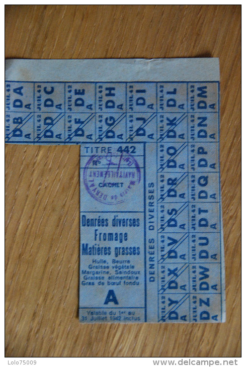 Rationnement - Feuille De Tickets Denrees Diverses Derval Loire Inferieure Atlantique - Documents