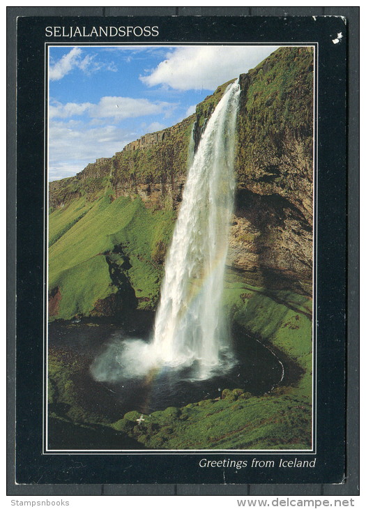 1993 Iceland Akreanes - Sweden Airmail Postcard Seljalandfoss - Cartas & Documentos