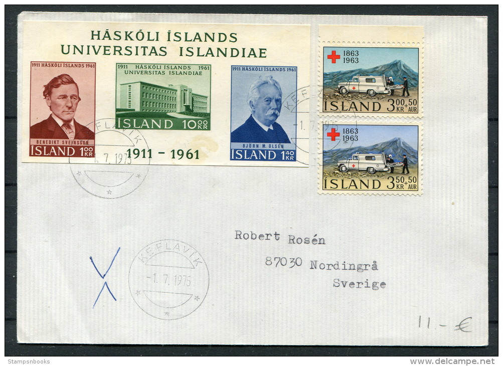 1975 Iceland Red Cross University Miniature Sheet Keflavik Cover - Briefe U. Dokumente