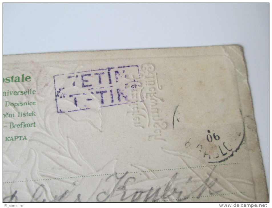 Reliefkarte 1906 (?) Herzlichen Glückwunsch. Blumen. Gesendet Nach Tetin U Berouna. Stempel Tetin / Tetine. Kleiner Ort! - Anniversaire