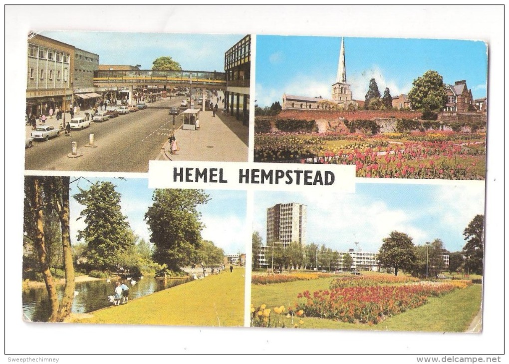 HEMEL HEMPSTEAD - C1970's Multiview Postcard - Marlowes, Church, Gardens Etc - Hertfordshire