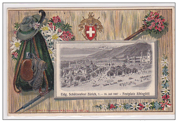 Zürich (ZH) Eidg. Schützenfest, Albisgütli, Sonderstempel, Lithopräge-Rahmen, 1907   ***24941 - Zürich