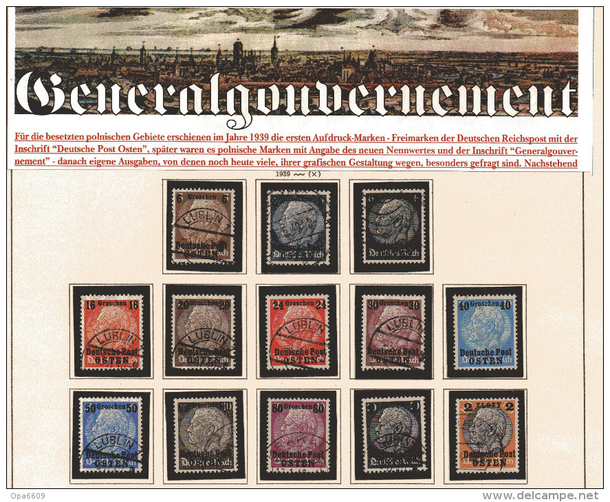 Generalgouvernement Mi 1-13 Freimarken DR M. Aufdruck "Deutsche Post OSTEN", Gestempelt - Besetzungen 1938-45