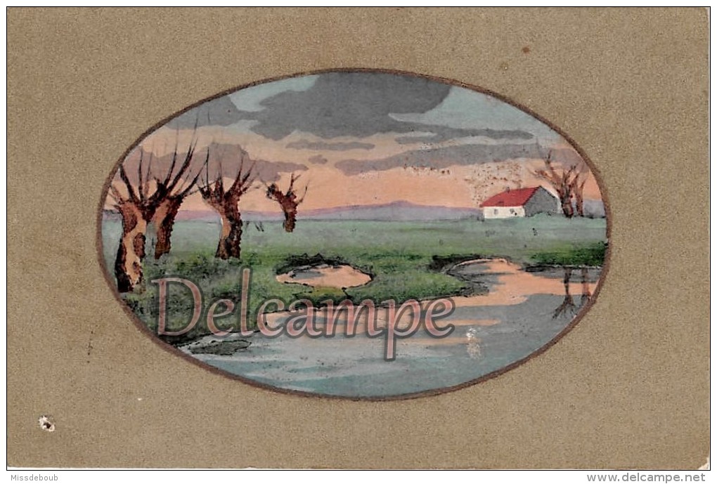 Lot 3 Cpa Peintes à La Main - Paysage Coloré Dans Medaillon - 1914 - écrites - Non Classés