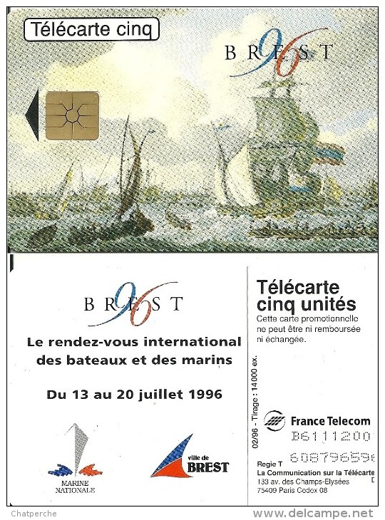 TELECARTE 5 UNITES BREST 96 RDV INTERNATIONAL BATEAUX MARINS - Telefoonkaarten Voor Particulieren