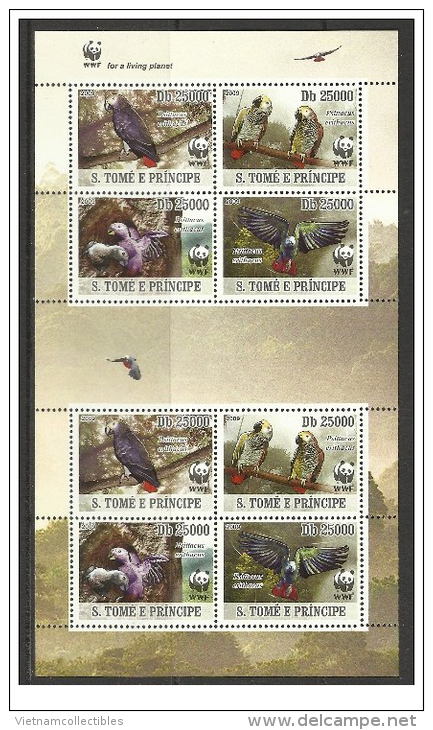 (WWF-431) W.W.F. Sao Tome & Principe Grey Parrot MNH Perf Sheetlet 2009 - Unused Stamps