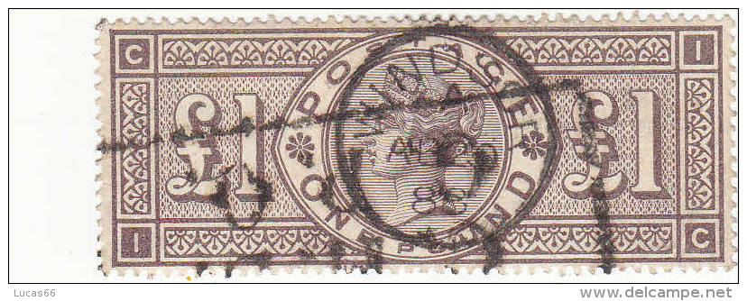 G.B.1884 Queen Victoria £1 BROWN-LILAC Watermark THREE IMPERIAL CROWNS USED - Used Stamps