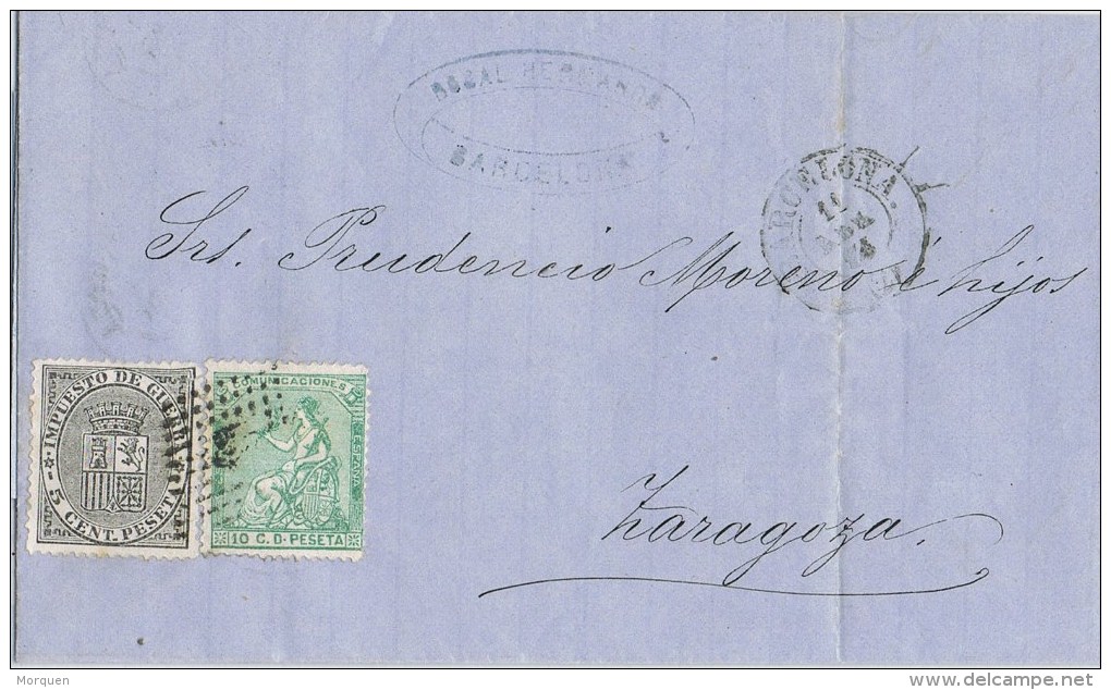 9410. Carta Entera BARCELONA 1874. Impuesto De Guerra - Covers & Documents
