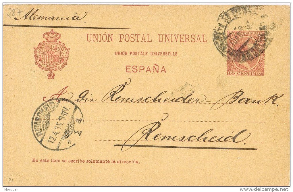 9413. Enter Postal Barcelona 1895. Estafeta De Cambio - 1850-1931