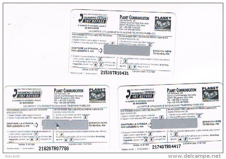 ITALIA (ITALY) - PLANET COMMUNICATION (REMOTE)  -  COMPLET SET OF 3        - NUOVE (MINT)  -  RIF. 8692 - Cartes GSM Prépayées & Recharges