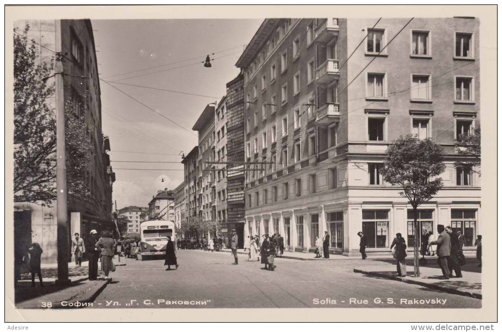 SOFIA - Rue G.S.Rakovsky, Strassenansicht, Autobus, Belebte Strasse, Fotokarte 1955 - Bulgaria