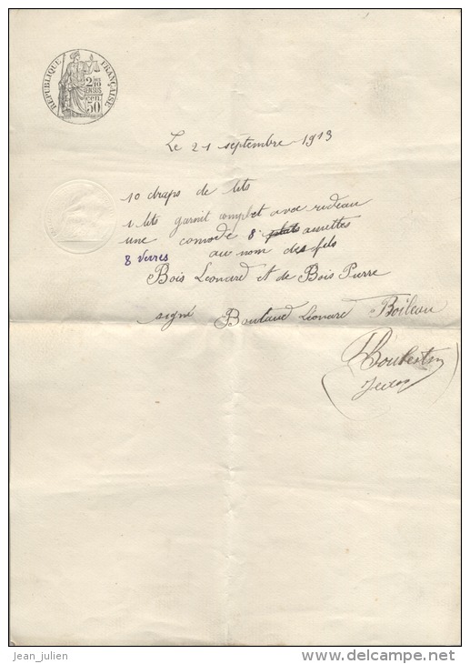 ATTESTATION - DONATION -   PAPIER TIMBRE  1912   FILIGRAME  ET TAMPON  - - Cachets Généralité