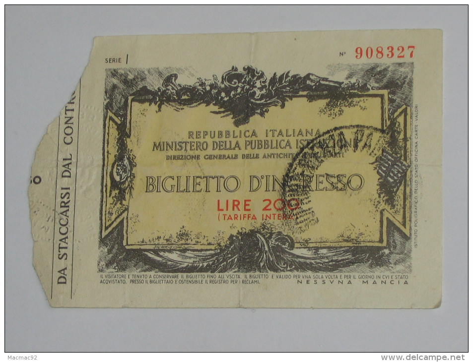 200 Lire - Répubblica Italiana - Biglietto D´Ingresso  **** EN ACHAT IMMEDIAT **** - Other & Unclassified